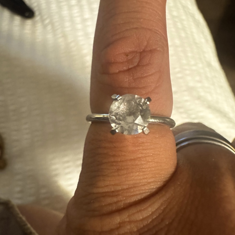Faux Diamond Solitaire Silver Toned Ring